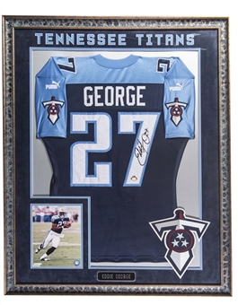 Eddie George Signed Tennessee Titans Jersey With Photo In 35x43 Framed Display (Beckett)